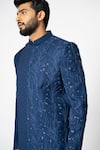 Buy_YOSEBA_Blue Suiting Fabric Embroidery Ultramarine Cutdana Asymmetric Achkan With Pant 