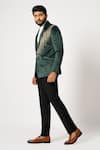 YOSEBA_Green Blazer Velvet Embroidered Sequin Gotham Shimmering With Trouser _Online_at_Aza_Fashions