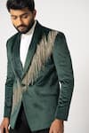 Buy_YOSEBA_Green Blazer Velvet Embroidered Sequin Gotham Shimmering With Trouser _Online_at_Aza_Fashions