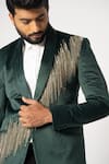 Shop_YOSEBA_Green Blazer Velvet Embroidered Sequin Gotham Shimmering With Trouser _Online_at_Aza_Fashions