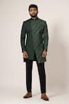 Buy_YOSEBA_Green Premium Suiting Fabric Embroidered Sequin Overlapped Achkan With Trouser _at_Aza_Fashions