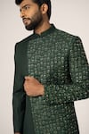 Shop_YOSEBA_Green Premium Suiting Fabric Embroidered Sequin Overlapped Achkan With Trouser _Online_at_Aza_Fashions