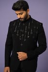 Shop_YOSEBA_Black Premium Suiting Fabric Embroidered Sequin Bandhgala With Trouser _Online_at_Aza_Fashions