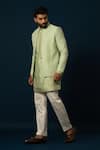 YOSEBA_Green Kurta And Jacket Bam Silk Embroidered Thread Beads With Set _Online_at_Aza_Fashions