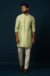 Buy_YOSEBA_Green Kurta Bam Silk Textured Pintuck Detail With Pyjama _at_Aza_Fashions