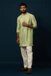 YOSEBA_Green Kurta Bam Silk Textured Pintuck Detail With Pyjama _Online_at_Aza_Fashions