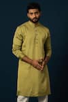 YOSEBA_Green Kurta Bam Silk Textured Pintuck Verdent Detail With Pyjama _Online_at_Aza_Fashions