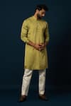 Buy_YOSEBA_Green Kurta Bam Silk Textured Pintuck Verdent Detail With Pyjama _Online_at_Aza_Fashions