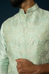 YOSEBA_Green Bam Silk Embroidered Thread Seaform Work Nehru Jacket _at_Aza_Fashions