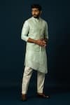 Buy_YOSEBA_Green Kurta And Jacket Bam Silk Embroidered Thread Seaform Work Nehru & Set _at_Aza_Fashions