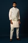 Buy_YOSEBA_Ivory Linen Satin Embroidered Thread Peacock Nehru Jacket _at_Aza_Fashions