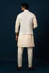 Shop_YOSEBA_Ivory Kurta And Jacket Linen Satin Embroidered Thread Peacock Nehru & Set _at_Aza_Fashions