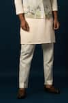 YOSEBA_Ivory Kurta And Jacket Linen Satin Embroidered Thread Peacock Nehru & Set _Online_at_Aza_Fashions