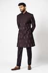 Buy_YOSEBA_Brown Achkan Premium Suiting Embroidered Carob Double Tiered With Trouser _at_Aza_Fashions