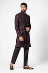 Buy_YOSEBA_Brown Achkan Premium Suiting Embroidered Carob Double Tiered With Trouser _Online_at_Aza_Fashions