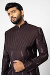 Shop_YOSEBA_Brown Achkan Premium Suiting Embroidered Carob Double Tiered With Trouser _Online_at_Aza_Fashions