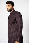 YOSEBA_Brown Achkan Premium Suiting Embroidered Carob Double Tiered With Trouser _at_Aza_Fashions