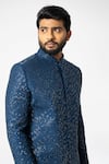 Buy_YOSEBA_Blue Achkan Premium Suiting Embroidered Cutdana Azure With Trouser 