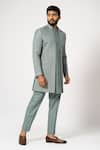 Buy_YOSEBA_Grey Achkan Premium Suiting Embroidered Cutdana Dove With Trouser _Online_at_Aza_Fashions