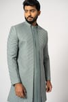 Shop_YOSEBA_Grey Achkan Premium Suiting Embroidered Cutdana Dove With Trouser 