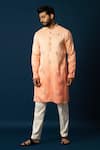 Buy_YOSEBA_Orange Kurta Bam Silk Embroidered Pipe Ombre With Pyjama _at_Aza_Fashions