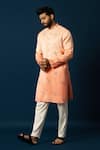 Buy_YOSEBA_Orange Kurta Bam Silk Embroidered Pipe Ombre With Pyjama _Online_at_Aza_Fashions