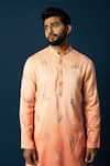 YOSEBA_Orange Kurta Bam Silk Embroidered Pipe Ombre With Pyjama _at_Aza_Fashions