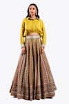 Buy_Onaya_Yellow Silk Embellished Floral Geometric Pattern Lehenga With Draped Blouse _at_Aza_Fashions