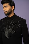 YOSEBA_Black Bandhgala Stretchable Premium Suiting Embroidered Cutdana With Trouser _at_Aza_Fashions