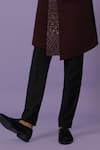 YOSEBA_Wine Achkan Stretchable Premium Suiting Embroidered Panelled With Trouser _Online_at_Aza_Fashions