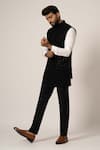 Buy_YOSEBA_Black Stretchable Embroidered Pintucks Grease Detailed Nehru Jacket _at_Aza_Fashions