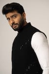 Buy_YOSEBA_Black Stretchable Embroidered Pintucks Grease Detailed Nehru Jacket _Online_at_Aza_Fashions