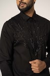 YOSEBA_Black Premium Cotton Embroidered Cutdana Shirt _at_Aza_Fashions