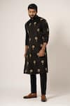 YOSEBA_Black Kurta Linen Satin Embroidered Thread Tropical Tree With Trouser _Online_at_Aza_Fashions