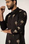 YOSEBA_Black Kurta Linen Satin Embroidered Thread Tropical Tree With Trouser _at_Aza_Fashions