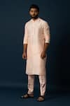 Buy_YOSEBA_Peach Kurta Linen Satin Embroidered Wave With Pyjama _at_Aza_Fashions