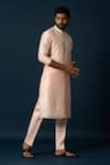 Buy_YOSEBA_Peach Kurta Linen Satin Embroidered Wave With Pyjama _Online_at_Aza_Fashions