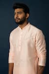 Shop_YOSEBA_Peach Kurta Linen Satin Embroidered Wave With Pyjama _Online_at_Aza_Fashions