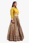 Shop_Onaya_Yellow Silk Embellished Floral Geometric Pattern Lehenga With Draped Blouse _Online_at_Aza_Fashions