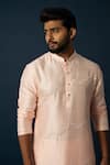 YOSEBA_Peach Kurta Linen Satin Embroidered Wave With Pyjama _at_Aza_Fashions