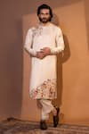 Shop_YOSEBA_Ivory Kurta Linen Satin Embroidered Thread Magical Mesh And Pant Set _at_Aza_Fashions