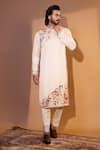 Buy_YOSEBA_Ivory Kurta Linen Satin Embroidered Thread Magical Mesh And Pant Set _Online_at_Aza_Fashions