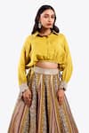 Onaya_Yellow Silk Embellished Floral Geometric Pattern Lehenga With Draped Blouse _at_Aza_Fashions