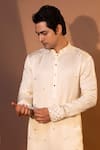 YOSEBA_Ivory Kurta Linen Satin Embroidered French Knot Shvet Resham And Pant Set _at_Aza_Fashions