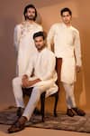 Buy_YOSEBA_Ivory Kurta Linen Satin Embroidered French Knot Shvet Resham And Pant Set 