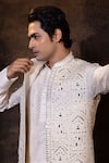 YOSEBA_Ivory Bundi And Kurta Bam Silk Embroidered Mirror Aaina Set _at_Aza_Fashions