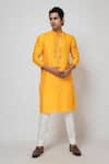 Buy_YOSEBA_Yellow Kurta Bam Silk Embroidered Mirror Aamras Placket And Pant Set _at_Aza_Fashions