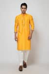 Buy_YOSEBA_Yellow Kurta Bam Silk Embroidered Mirror Aamras Placket And Pant Set _Online_at_Aza_Fashions