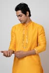 YOSEBA_Yellow Kurta Bam Silk Embroidered Mirror Aamras Placket And Pant Set _at_Aza_Fashions