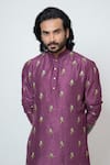 YOSEBA_Purple Kurta Bam Silk Embroidered Zardozi Petals And Pant Set _at_Aza_Fashions